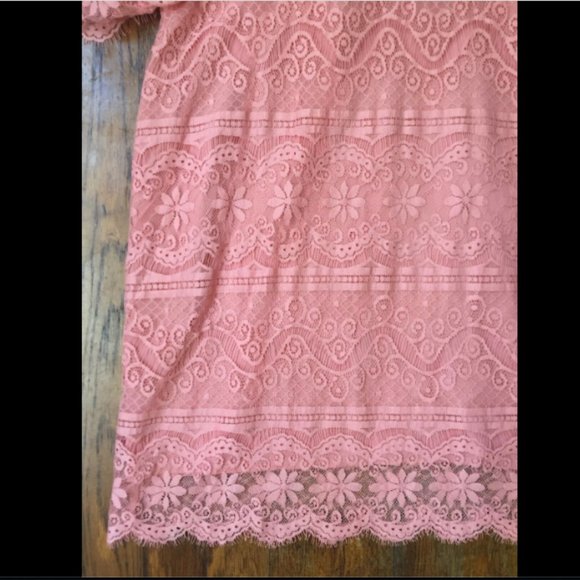 Beyond Vintage Pink Lace Draped V Neck Mini Dress - Picture 8 of 12